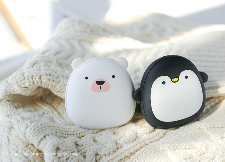 Cute Cartoon Penguin Polar Bear Electric Hand Warmers USB Rechargeable Double-Side Heating Pocket Power Bank Warmer