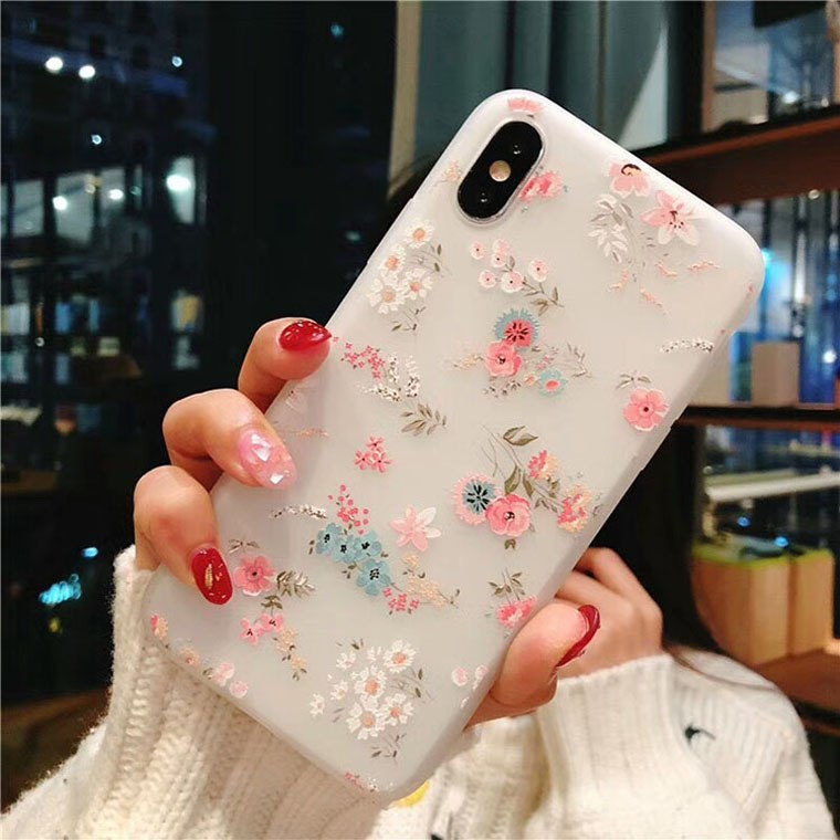 TPU white matte embossed bird language floral protective shell