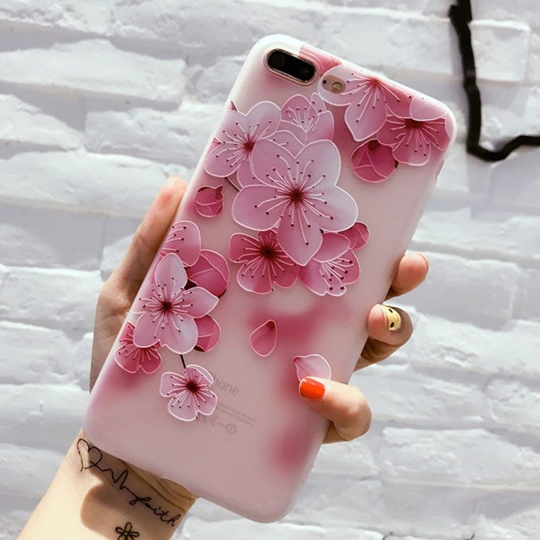 TPU white matte embossed bird language floral protective shell