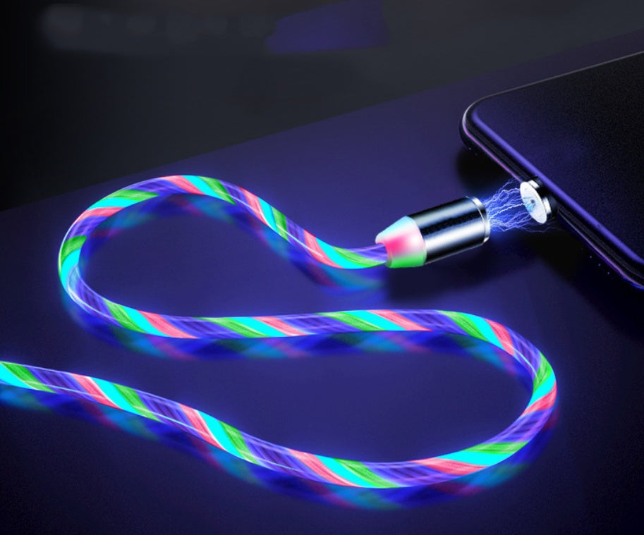 Compatible with Apple, Flowing Light Magnetic Streamer Data Line Cable for Iphone Android Type C