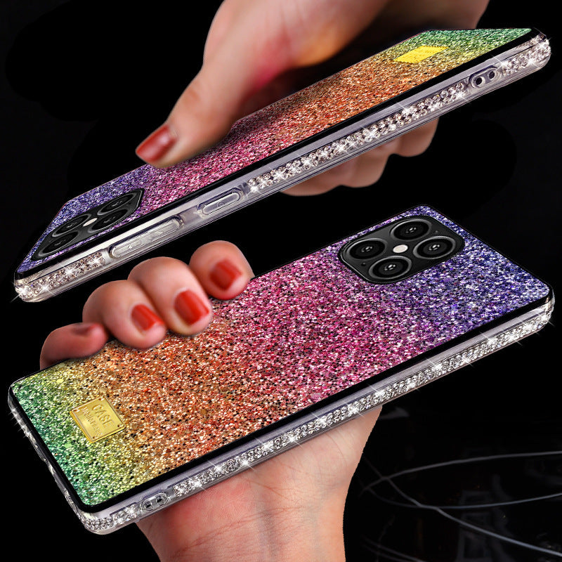 Rainbow Pasted Leather Diamond Mobile Phone Case