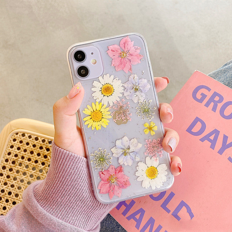 Daisy Phone Case Real Flower Protective Cover