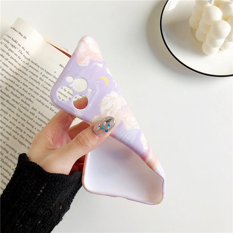 Compatible With, LACK-  Mobile Phone Silicone Case, Starry Sky Cloud Oil Painting Candy Color Soft Silicone Case For  XR X XS 11 Pro Max 7 8 Plus 12