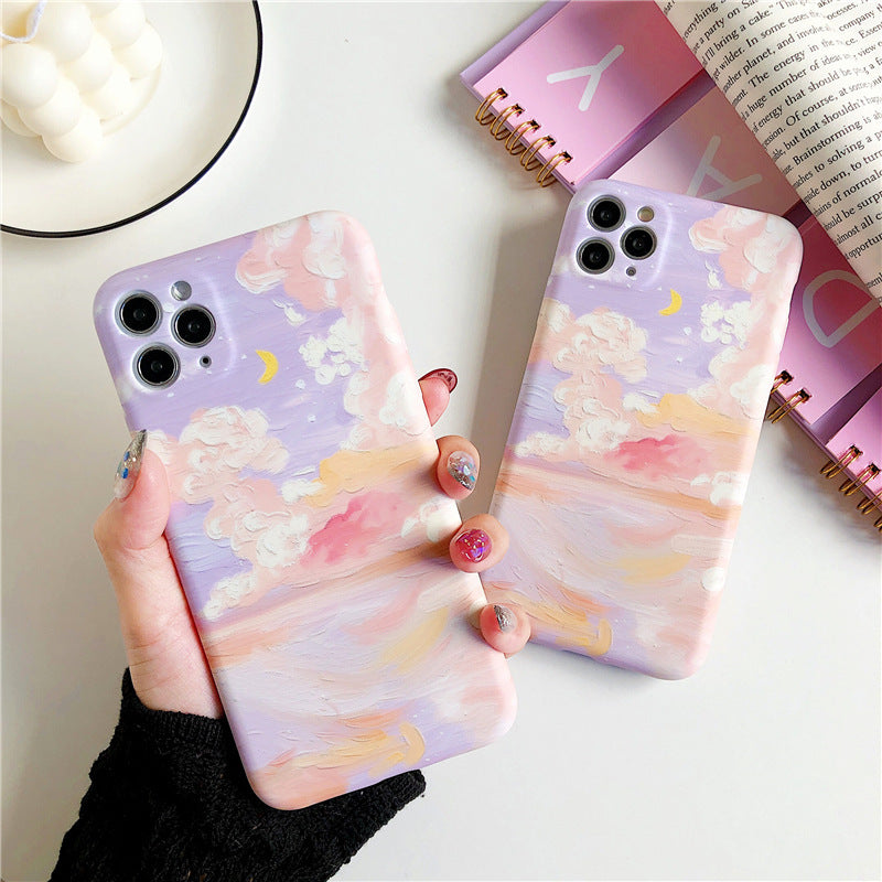 Compatible With, LACK-  Mobile Phone Silicone Case, Starry Sky Cloud Oil Painting Candy Color Soft Silicone Case For  XR X XS 11 Pro Max 7 8 Plus 12