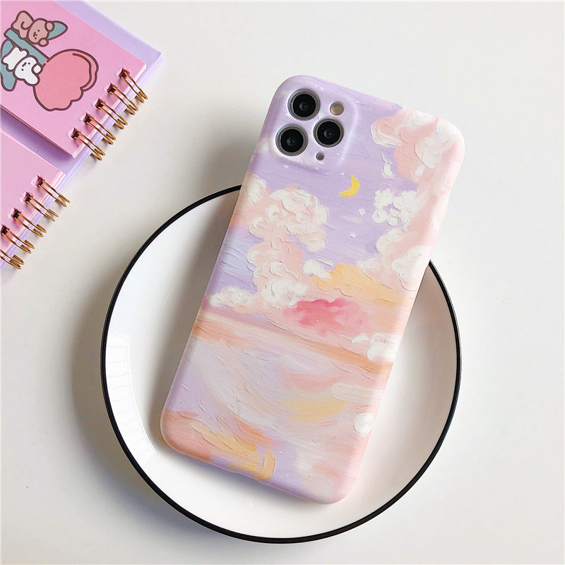 Compatible With, LACK-  Mobile Phone Silicone Case, Starry Sky Cloud Oil Painting Candy Color Soft Silicone Case For  XR X XS 11 Pro Max 7 8 Plus 12