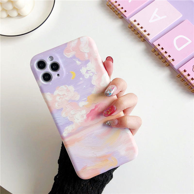 Compatible With, LACK-  Mobile Phone Silicone Case, Starry Sky Cloud Oil Painting Candy Color Soft Silicone Case For  XR X XS 11 Pro Max 7 8 Plus 12