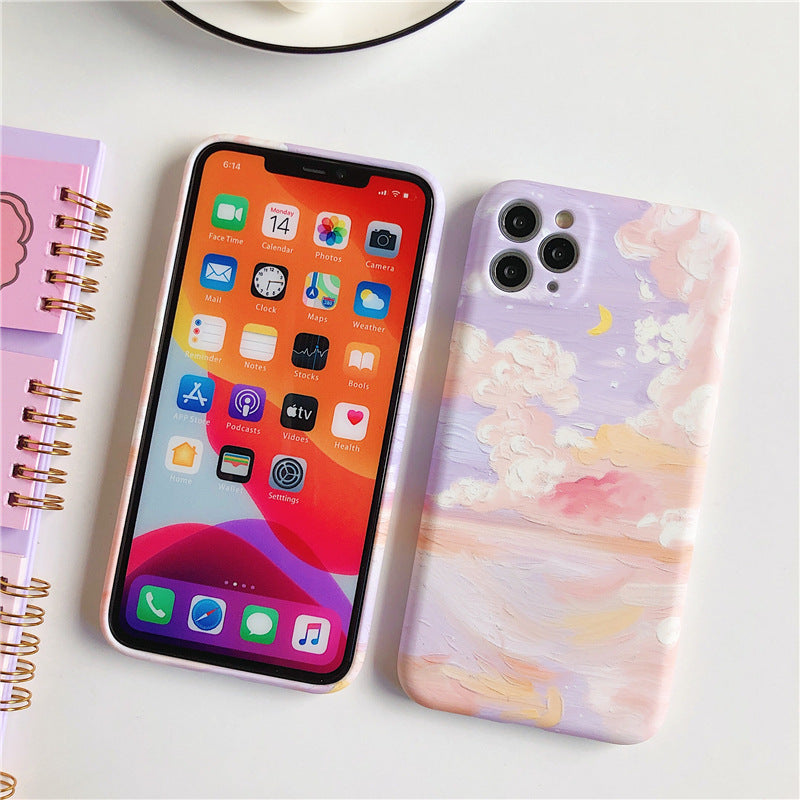 Compatible With, LACK-  Mobile Phone Silicone Case, Starry Sky Cloud Oil Painting Candy Color Soft Silicone Case For  XR X XS 11 Pro Max 7 8 Plus 12