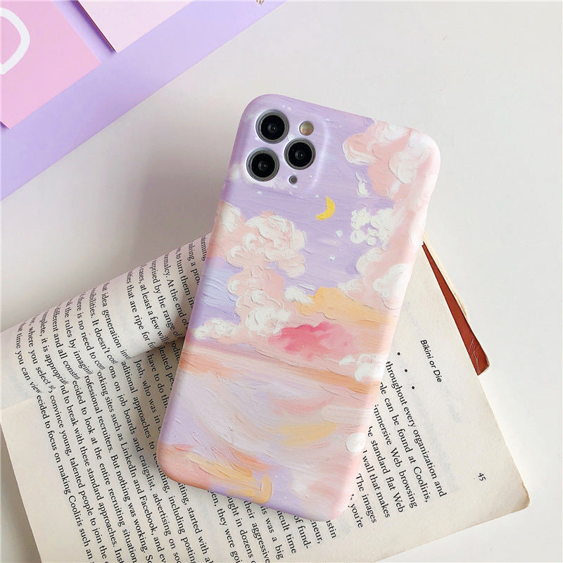 Compatible With, LACK-  Mobile Phone Silicone Case, Starry Sky Cloud Oil Painting Candy Color Soft Silicone Case For  XR X XS 11 Pro Max 7 8 Plus 12