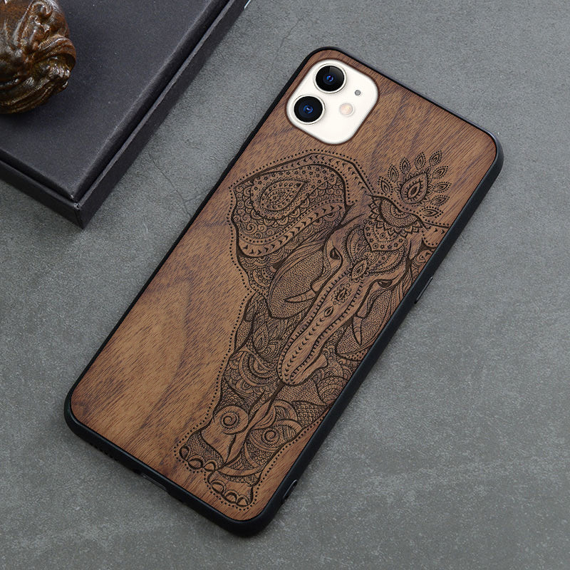 New Product Max Wooden Mobile Phone Case Retro Apple 12mini Anti-fall Protective Cover Creative Application