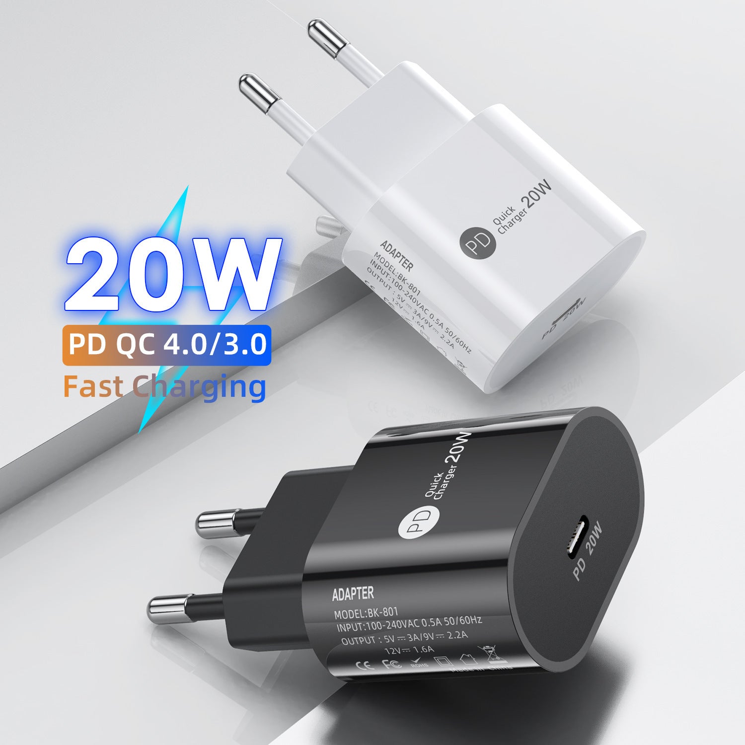 PD20W Mobile Phone Charger 9V-2.2A Type-c Interface 20W Fast Charge Charging Head