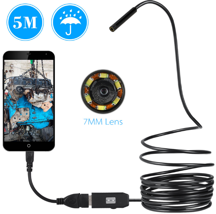 USB Camera- OWSOO 6 LED 7MM USB Endoscope Camera 5M Waterproof USB Wire Snake Tube Inspection Borescope For OTG Compatible Android Phones
