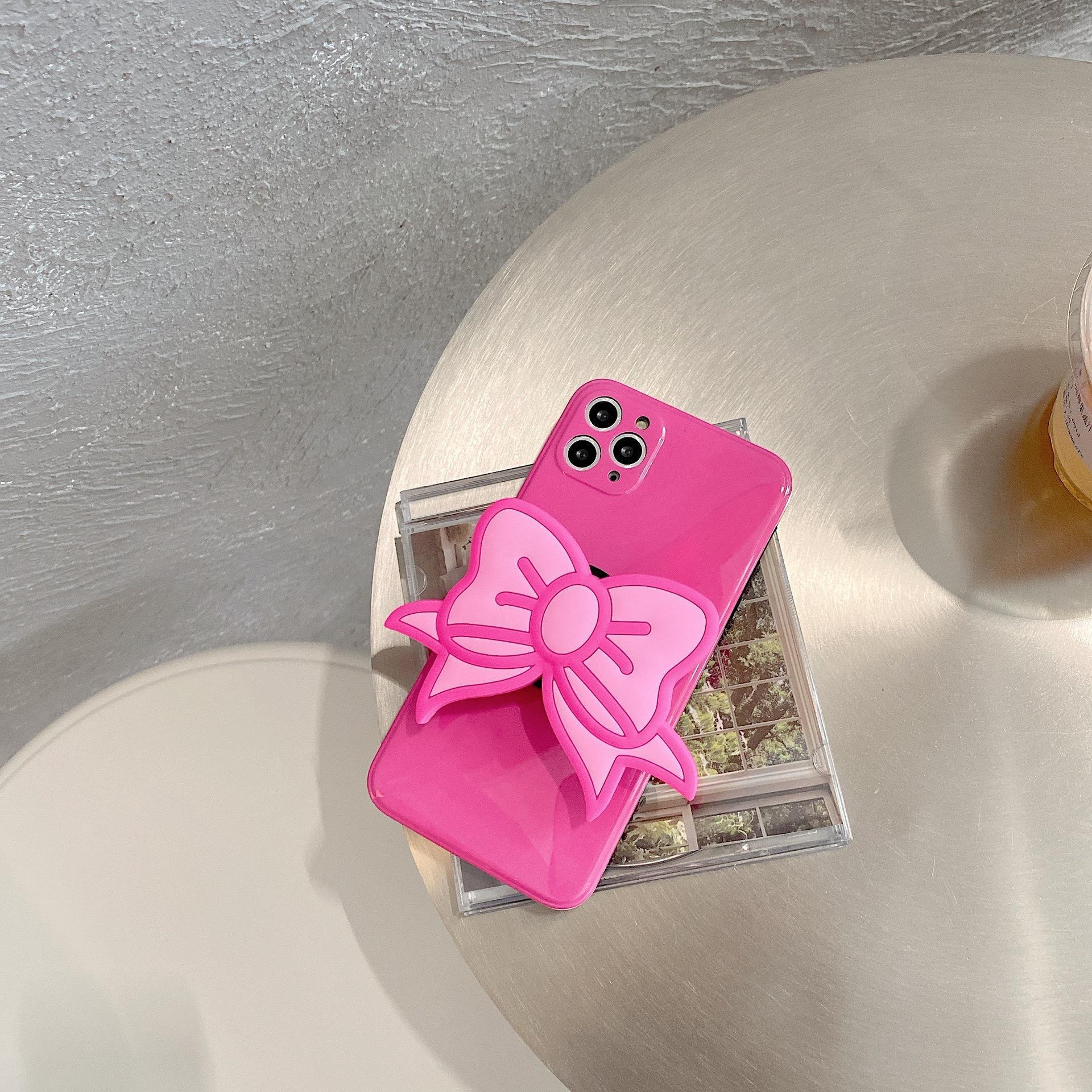 Korea Ins Pink Bow Personality Stand Phone Case