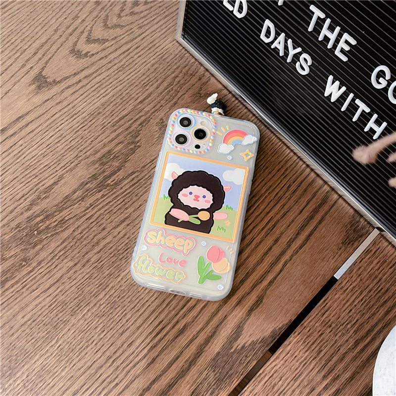 Three-dimensional Rotating Black Lamb Transparent Silicone Phone Case