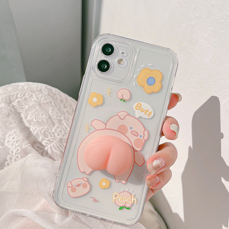 Compatible with Apple , Three-dimensional Piggy Butt Phone Case XS Pinch Music Silicone Case