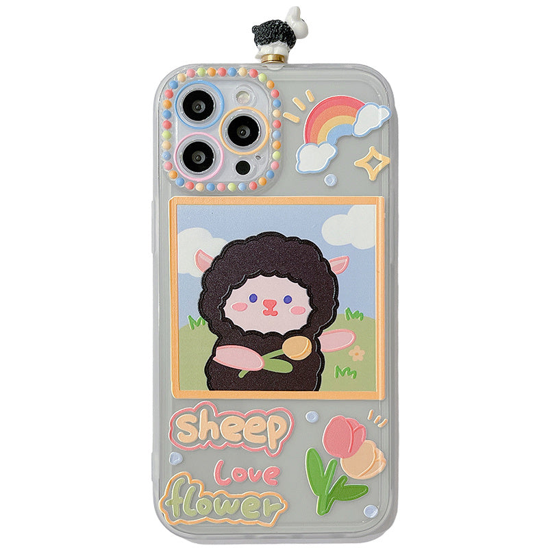 Three-dimensional Rotating Black Lamb Transparent Silicone Phone Case