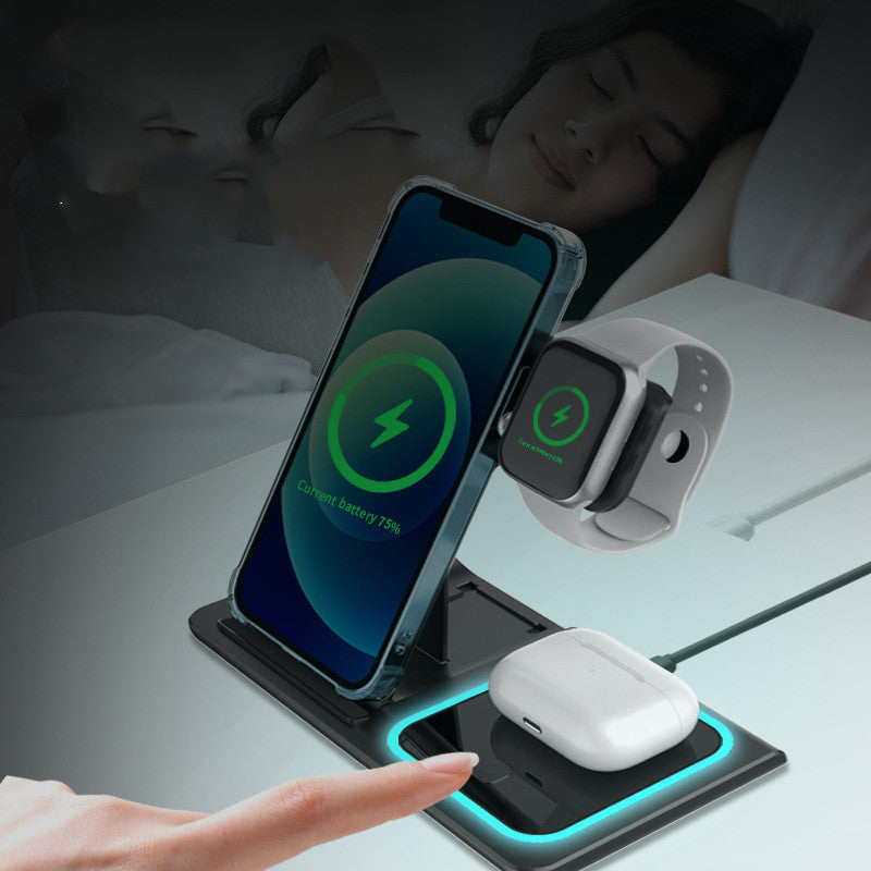 Three-in-one Wireless Charger Electrical Foldable Double Wire Ambience Light Mobile Phone Wireless Charger