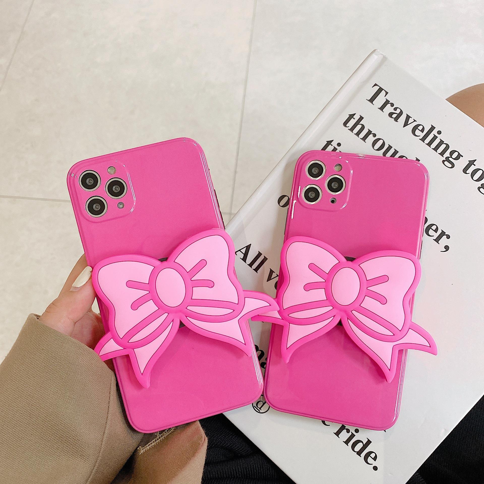 Korea Ins Pink Bow Personality Stand Phone Case