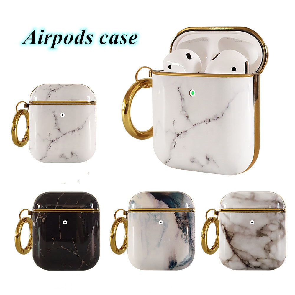 Compatible with Apple, Plating TPU Marble Pattern Soft Shell Air Pods Cover