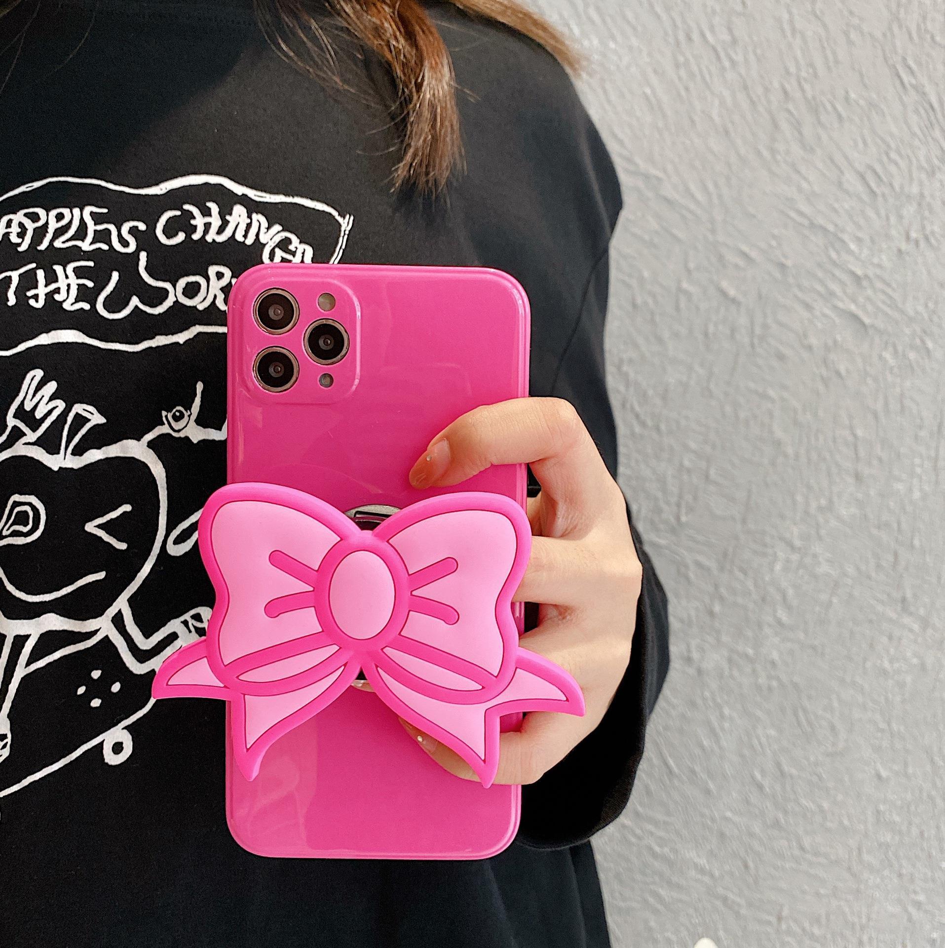 Korea Ins Pink Bow Personality Stand Phone Case