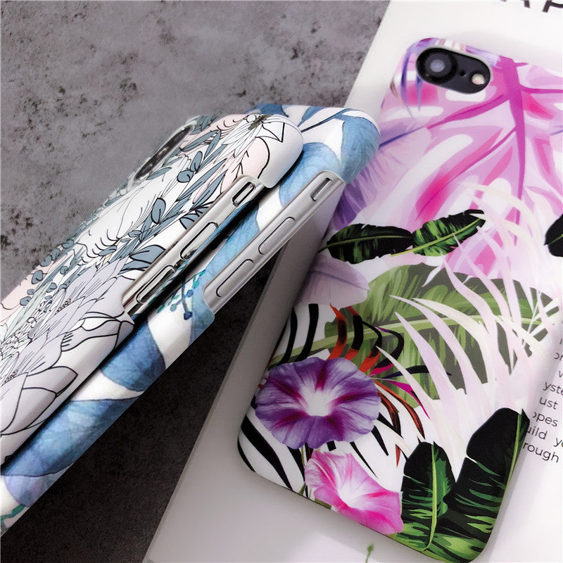 White leaf oil painting morning glory flower phone case