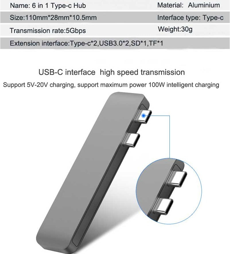 Compatible with Apple , USB Type C Hub to TF SD Card Reader Hub 3.0 Adapter with PD Power USB C Hub Dock