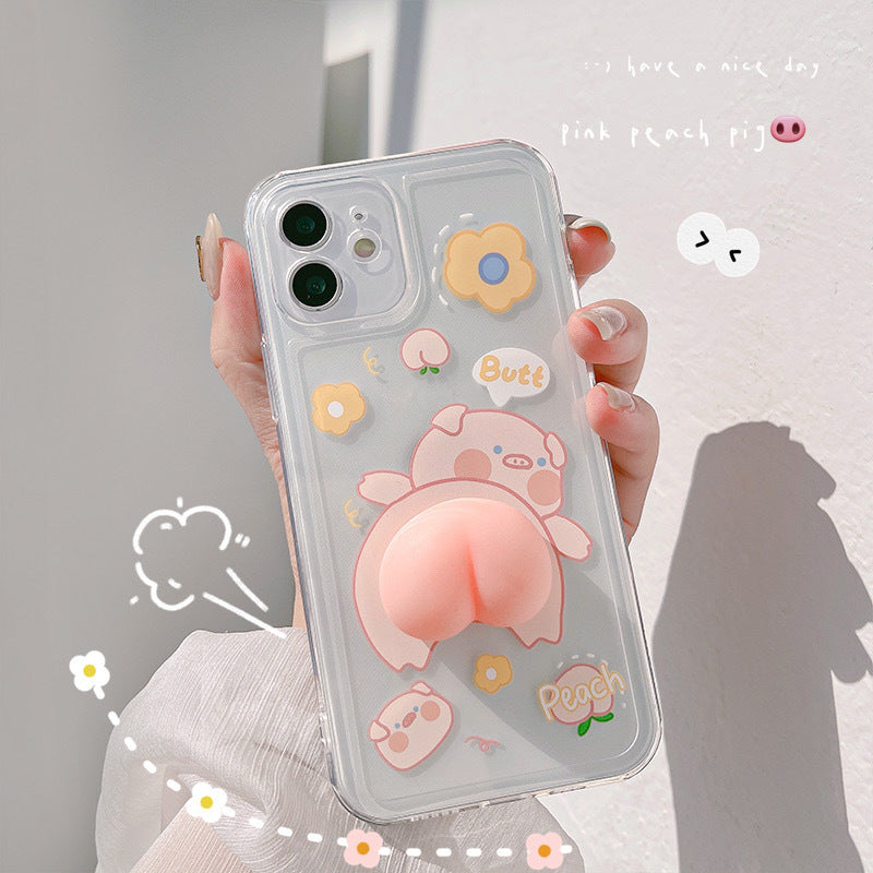 Compatible with Apple , Three-dimensional Piggy Butt Phone Case XS Pinch Music Silicone Case