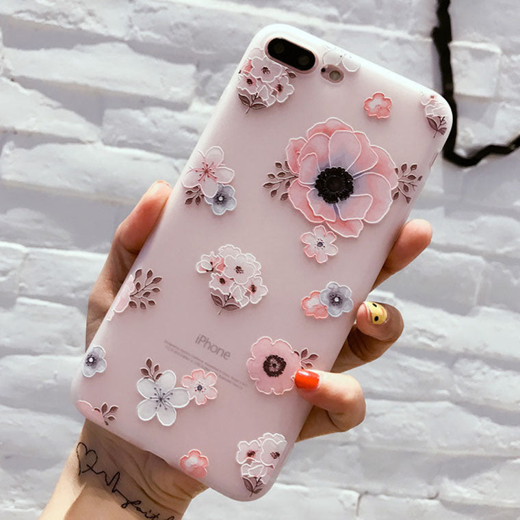 TPU white matte embossed bird language floral protective shell