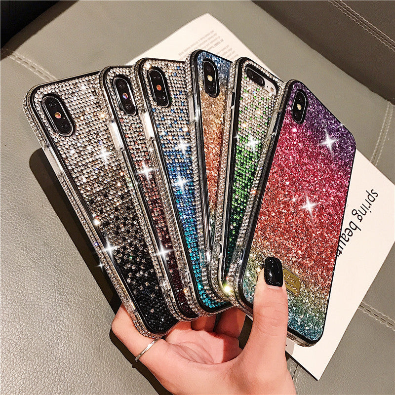 Rainbow Pasted Leather Diamond Mobile Phone Case