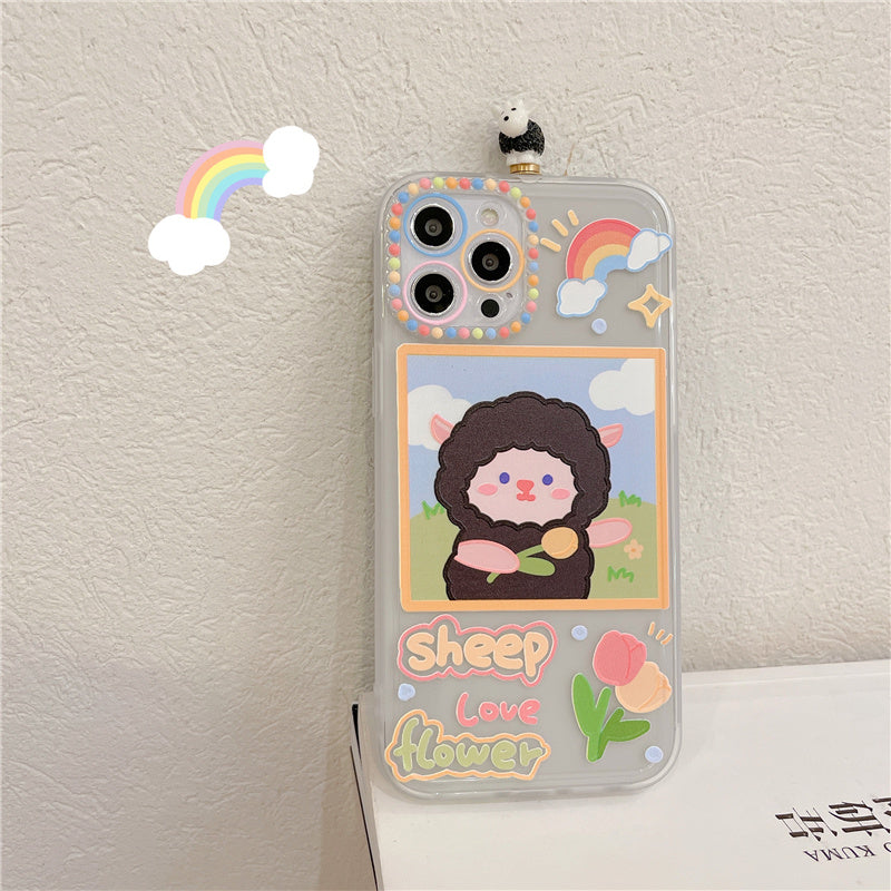 Three-dimensional Rotating Black Lamb Transparent Silicone Phone Case