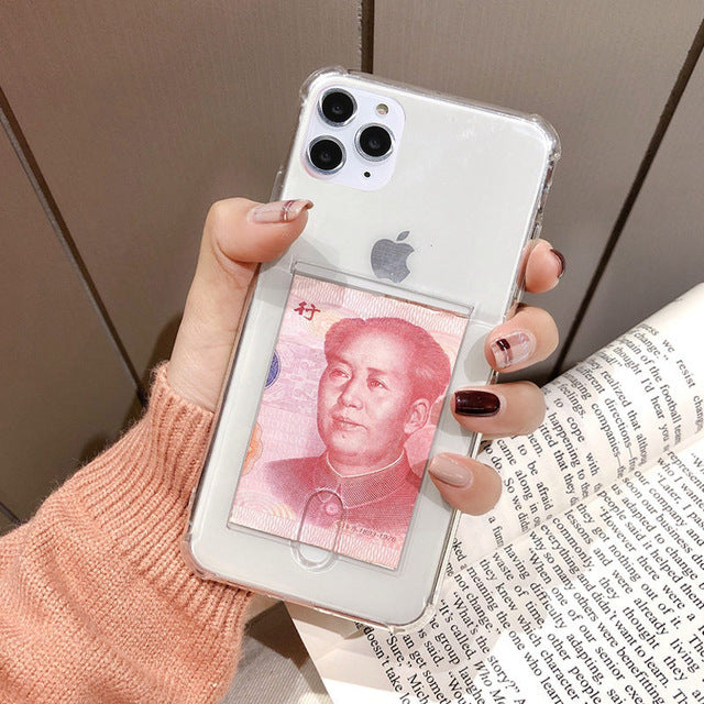 Compatible with Apple , Transparent card holder phone case