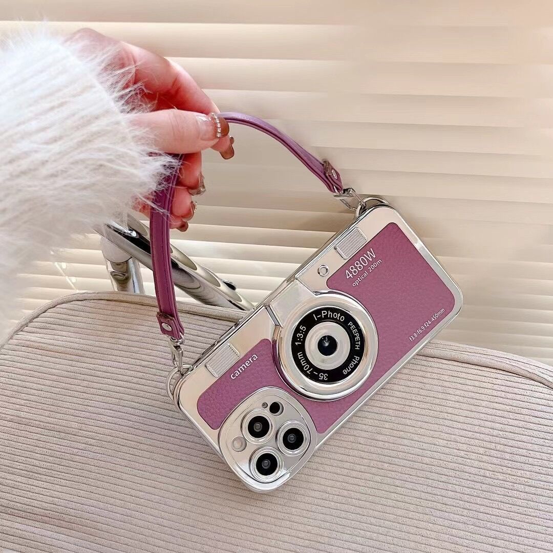 Creative Hand Strap Electroplating Camera IPhone14plus Mobile Phone Case