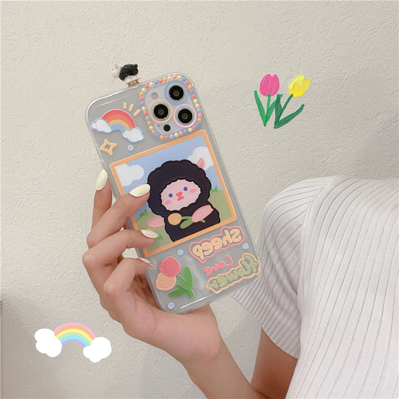 Three-dimensional Rotating Black Lamb Transparent Silicone Phone Case