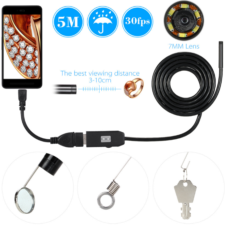 USB Camera- OWSOO 6 LED 7MM USB Endoscope Camera 5M Waterproof USB Wire Snake Tube Inspection Borescope For OTG Compatible Android Phones