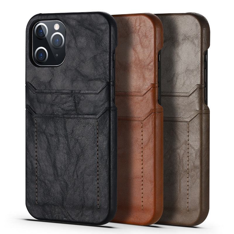 Oil-waxed Calfskin Pattern Mobile Phone Card Protective Case