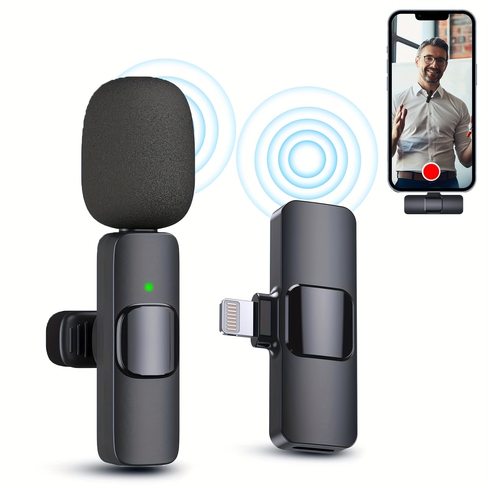 Microphone-Wireless Lavalier Lapel Microphone For iPhone iPad Professional Wireless Clip Mic - Cordless Omnidirectional Condenser Recording Mic For Interview Video Podcast Vlog YouTube