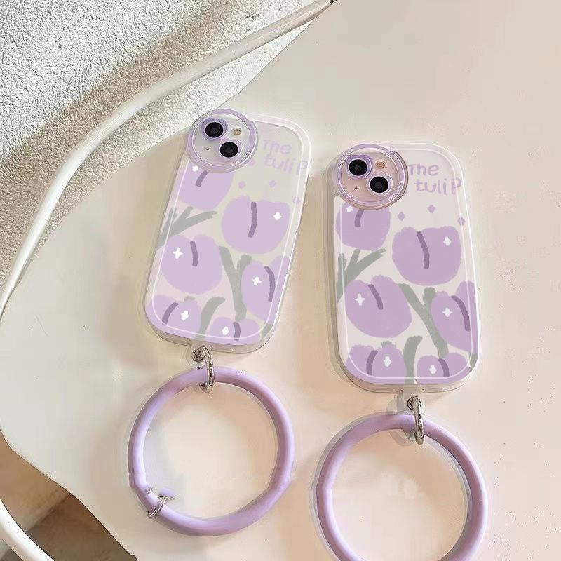 Purple Tulip Transparent Ring Phone Case